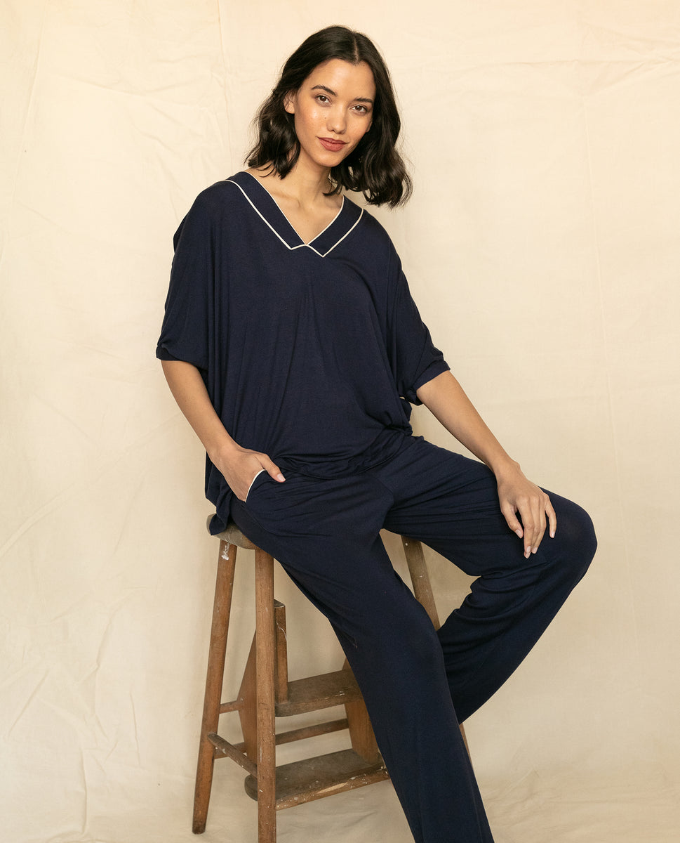 Spitalfields Navy Livaeco Jersey Pyjama Set - Fable and Eve