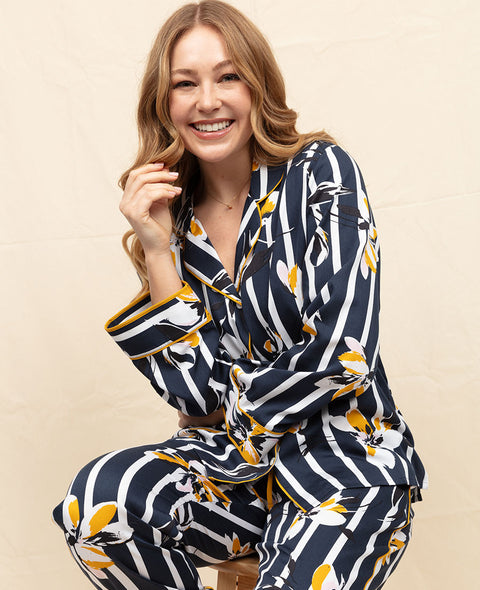 Knightsbridge Floral Stripe Print Pyjama Set