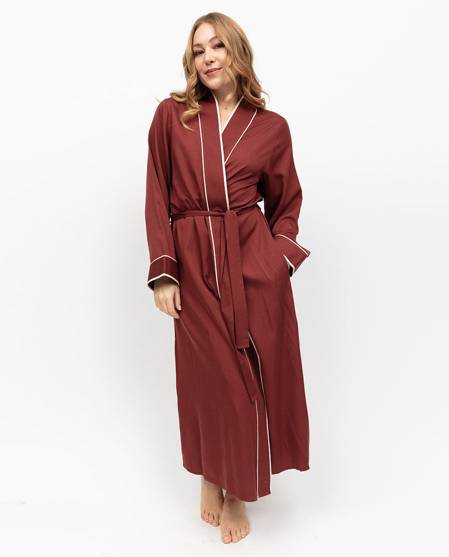 Fitzrovia Rust Brown Long Dressing Gown - Fable and Eve Fitzrovia Rust Brown Long Dressing Gown - Fable and Eve