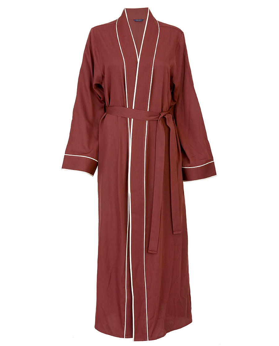 Fitzrovia Rust Brown Long Dressing Gown - Fable and Eve Fitzrovia Rust Brown Long Dressing Gown - Fable and Eve