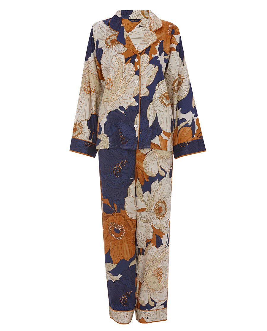 Shanghai Story Women's Pajama Set – 100% Cotton Floral Print Button-Down Sleepwear
