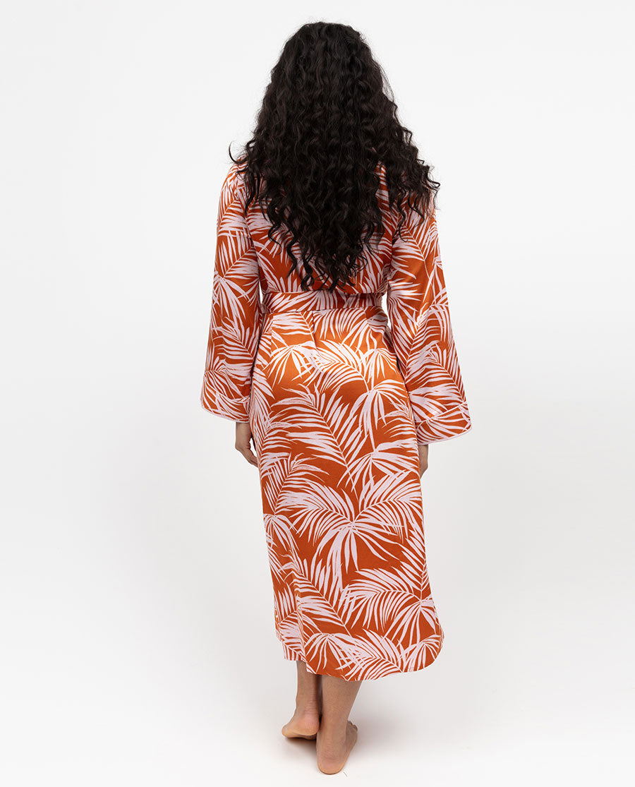 Camden Palm Print Long Dressing Gown - Fable and Eve Camden Palm Print Long Dressing Gown - Fable and Eve