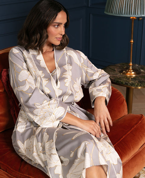 Victoria Floral Print Long Dressing Gown