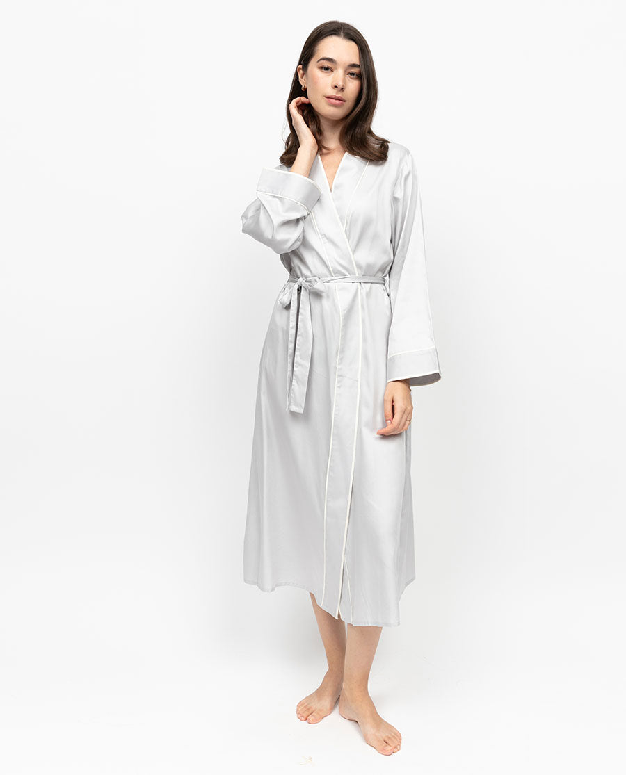 Victoria Silver Grey Long Dressing Gown - Fable and Eve Victoria Silver Grey Long Dressing Gown - Fable and Eve