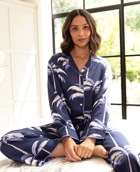 Chancery Palm Print Wide Leg Pyjama Set