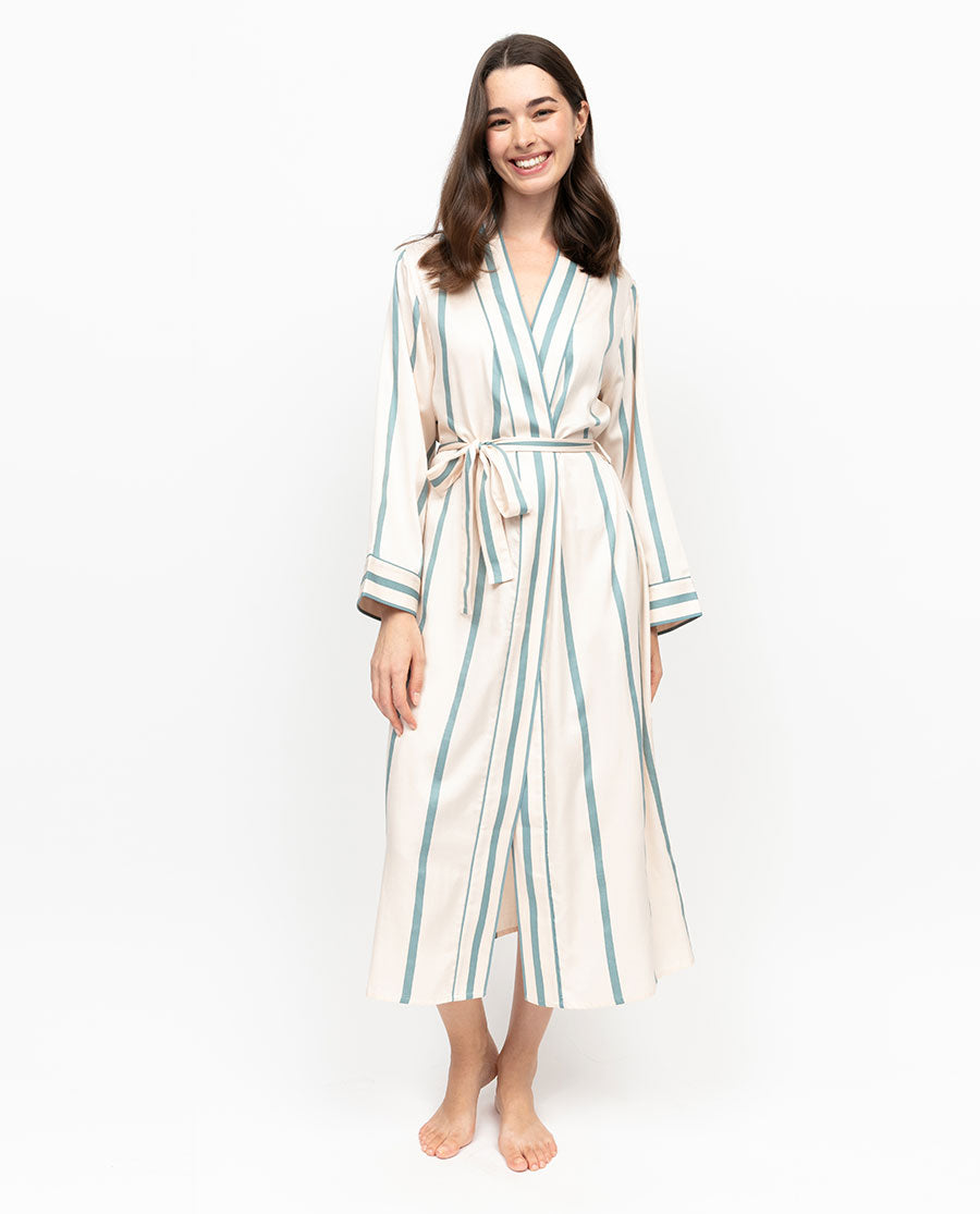 Somerset Printed Stripe Long Dressing Gown - Fable and Eve Somerset Printed Stripe Long Dressing Gown - Fable and Eve