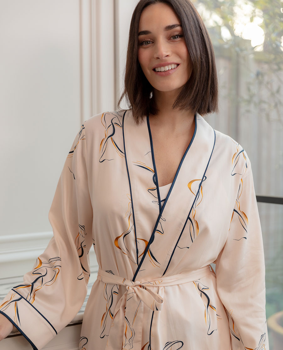 Sapphire Parisian Chic Print Long Dressing Gown