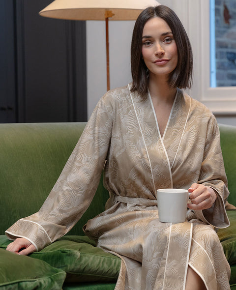 Amber Contour Print Long Dressing Gown