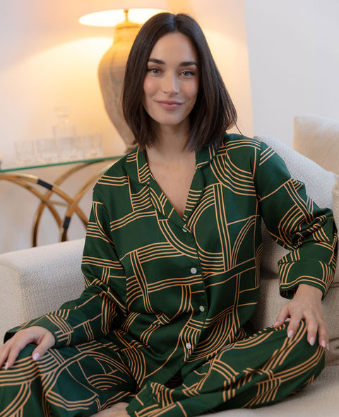 Emerald Geo Print Wide Leg Pyjama Set