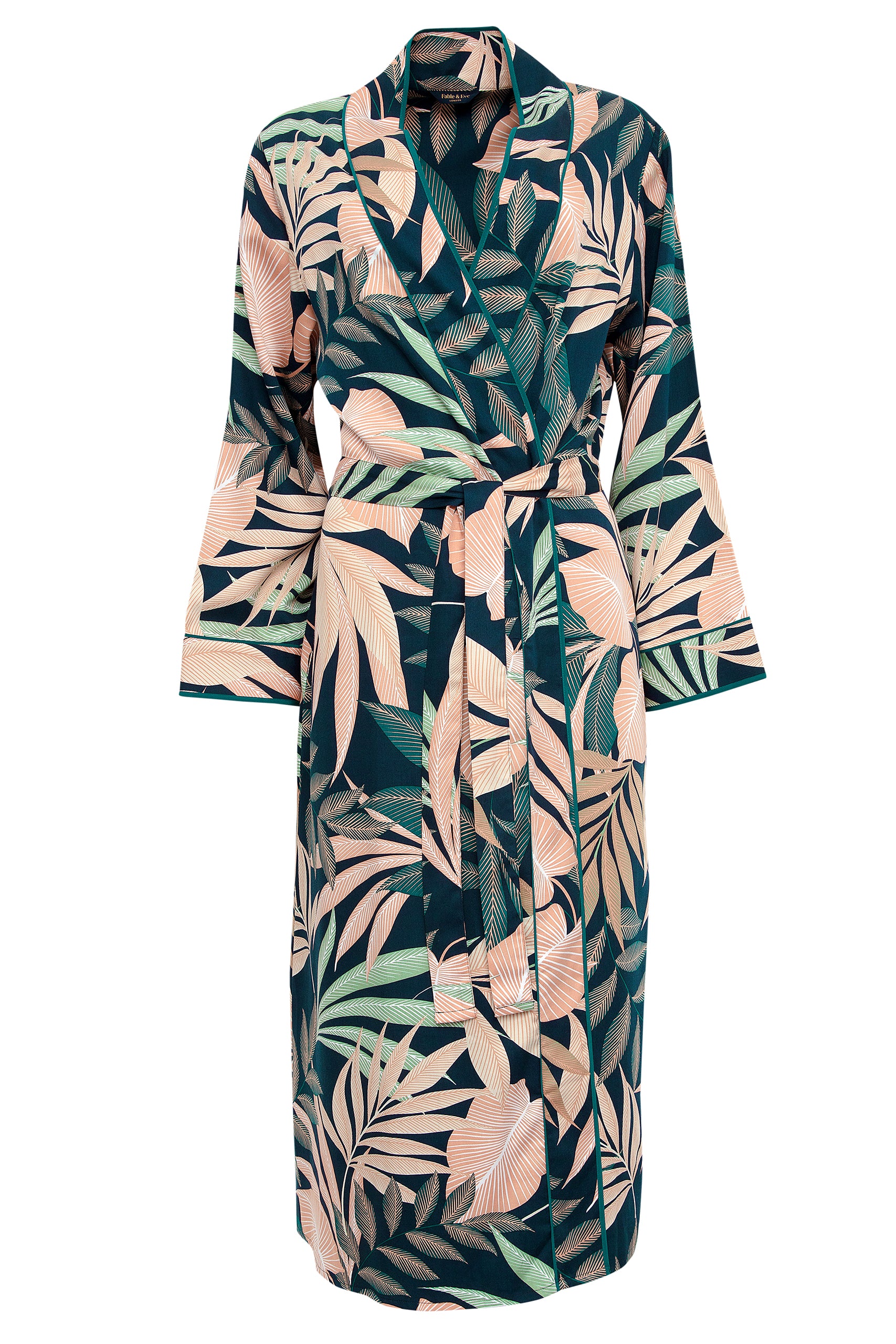 leaf print long dressing gown